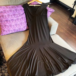 Asymmetrical Hem Empire Waist Black Knit Dress
